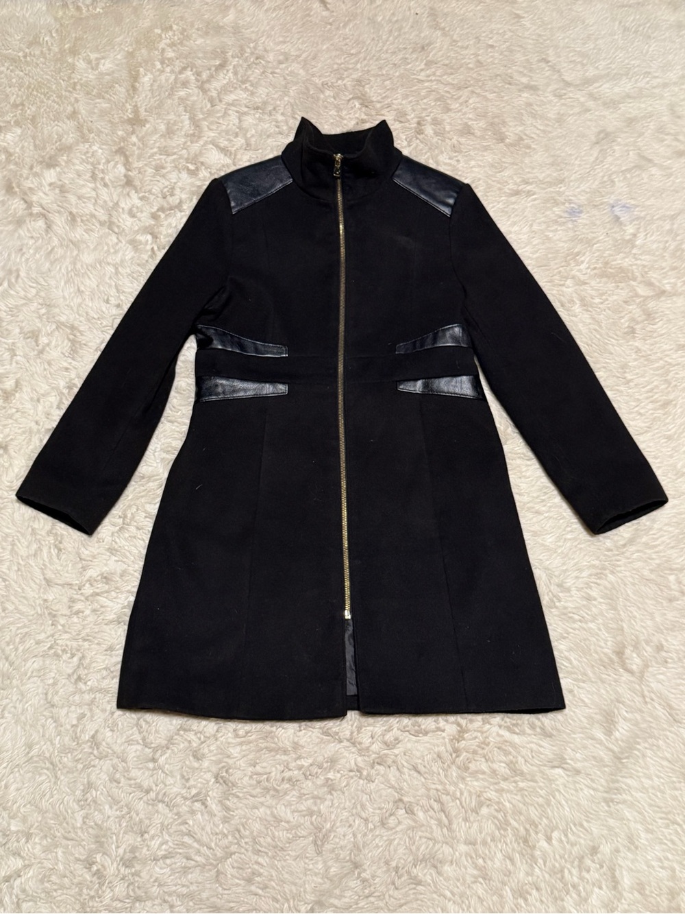 Rothschild Girls Black Dress Coat with Faux Leather Trim - Size 16